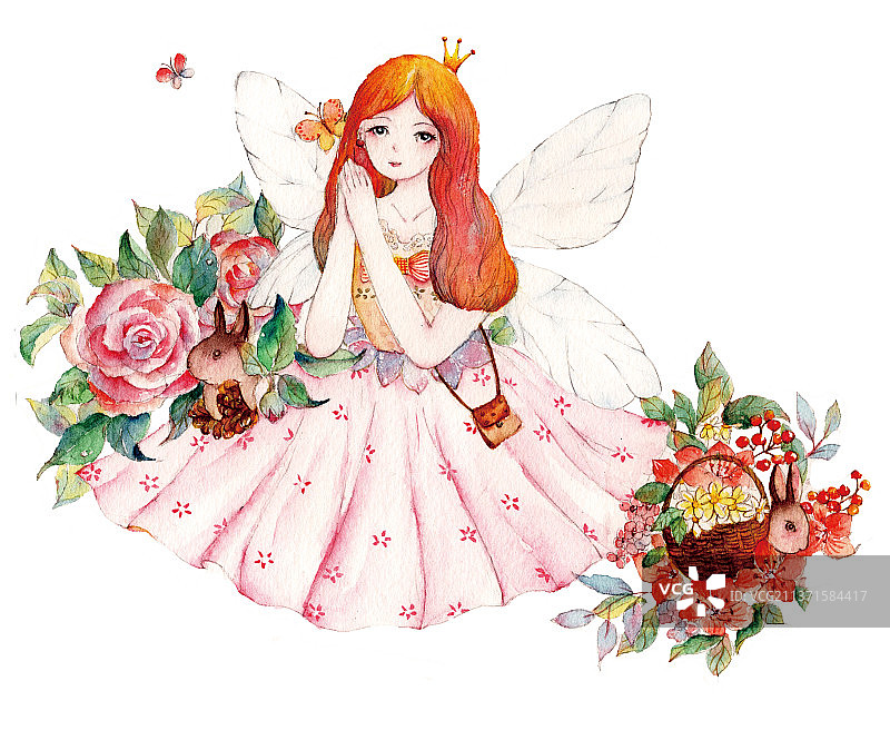 水彩手绘粉色蝴蝶仙子图片素材