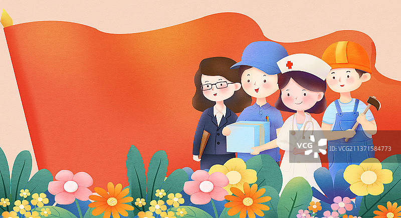 五一劳动节各职业人物插画海报图片素材