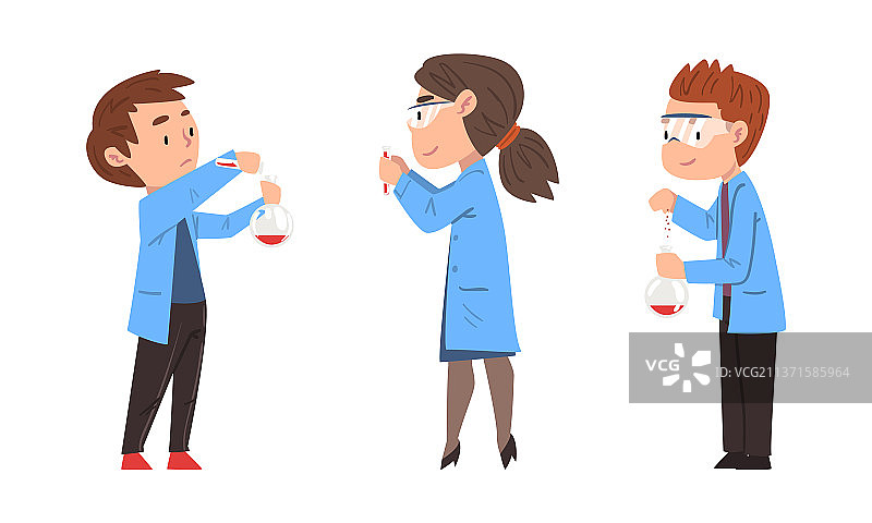 穿实验服进行实验的儿童化学家图片素材