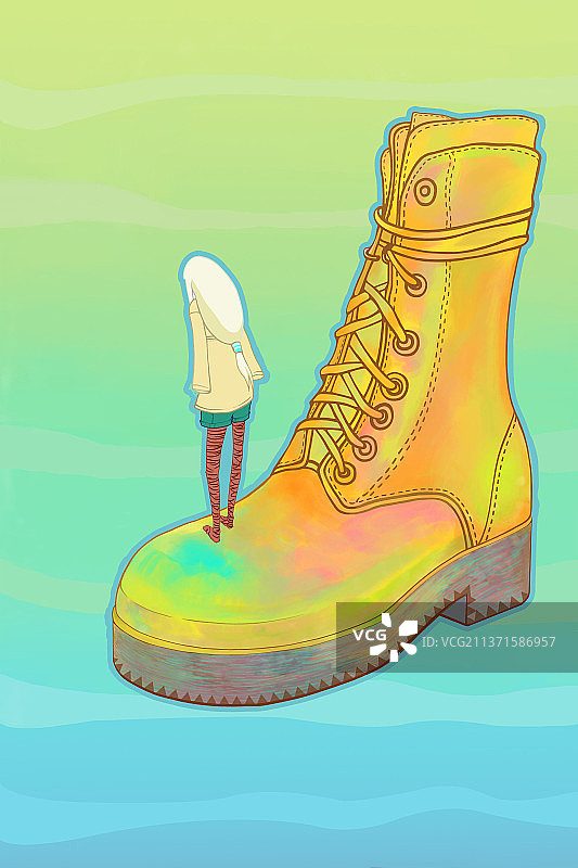 春夏日户外站在鞋子上看风景的女孩（时尚）图片素材