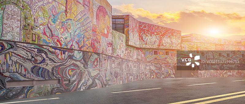涂鸦背景墙和公路图片素材