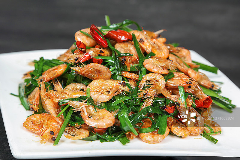 中餐美食-韭菜炒河虾图片素材