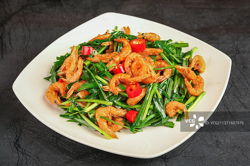 中餐美食-韭菜炒河虾图片素材