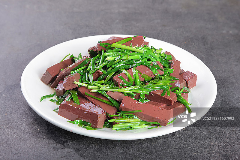 中餐美食-韭菜炒鸭血图片素材