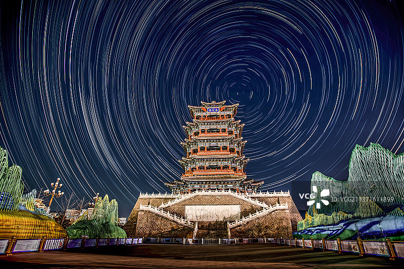 永定楼前望星空图片素材