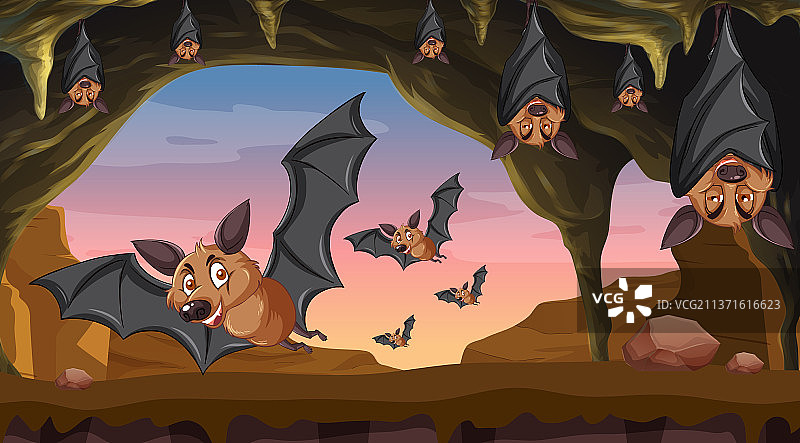 卡通风格的蝙蝠洞穴场景图片素材
