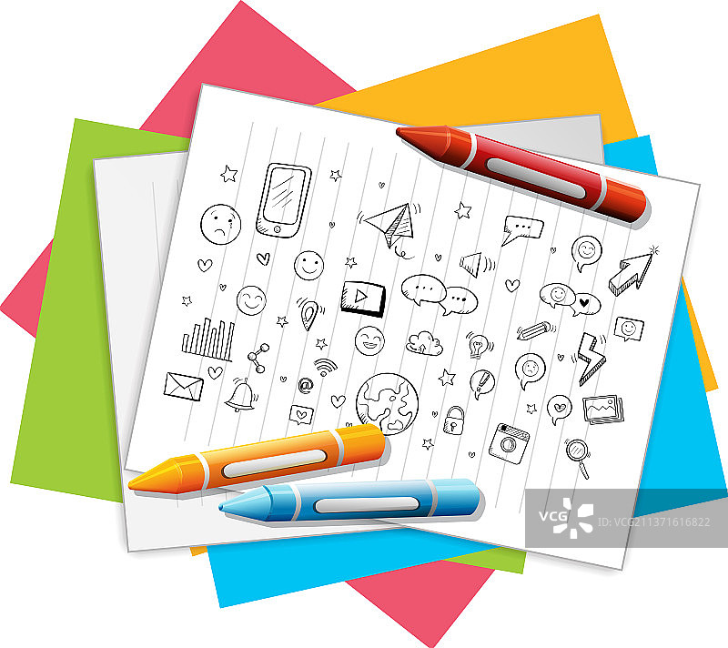 用蜡笔在纸上手绘涂鸦图片素材