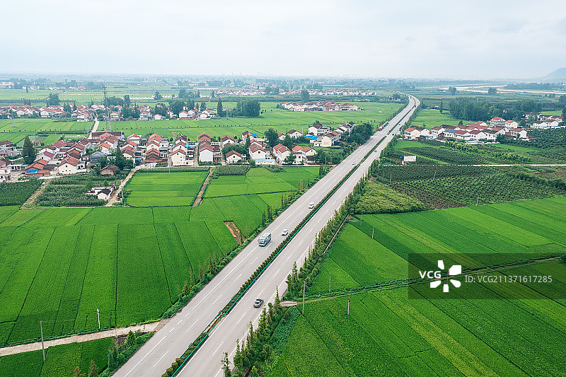 陕西汉中平原G108京昆线乡村农田田园风光航拍图片素材