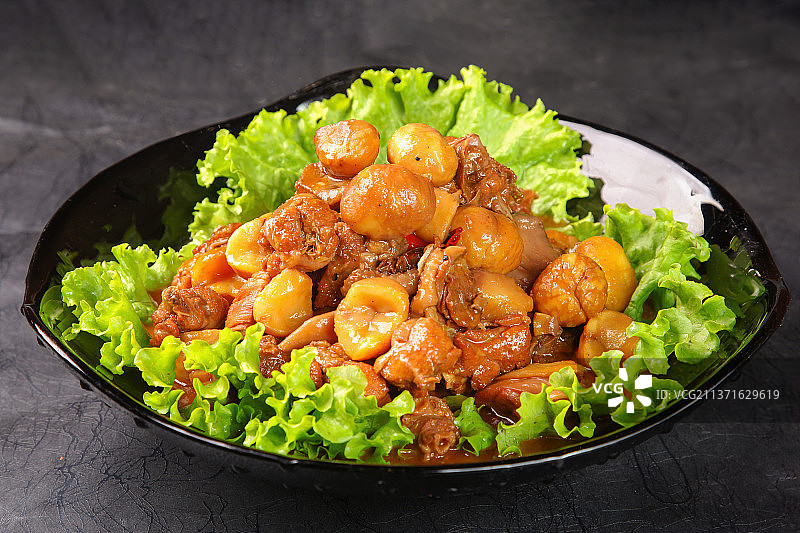 中餐美食-板栗烧鸡块图片素材