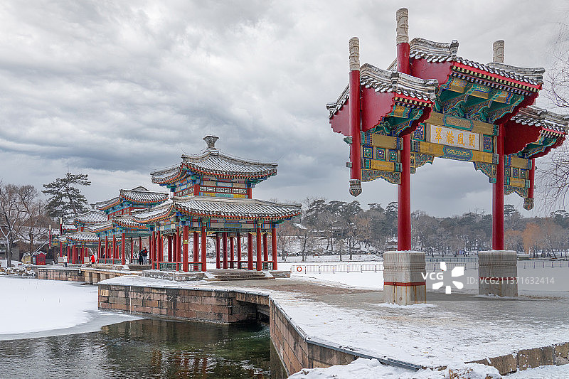 避暑山庄冬景，水心榭，亭子图片素材