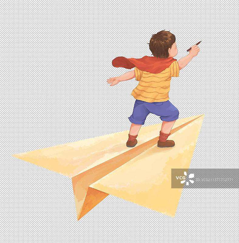 纸飞机上的男孩插画3图片素材