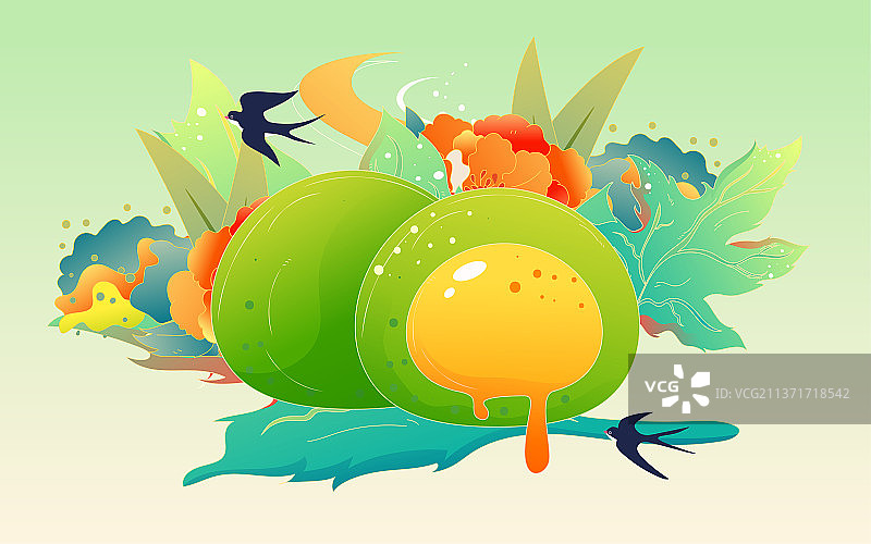 清明节国潮青团美食插画寒食节春天风景海报图片素材