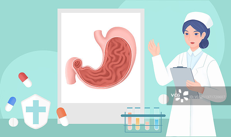 医务人员展示胃部结构图片素材