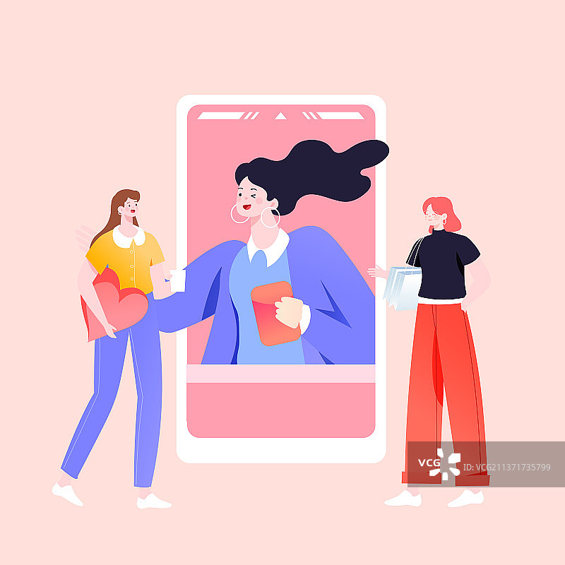 卡通妇女节美妆彩妆女生节购物节电商促销消费网购商城互联网优惠活动邀请好友潮流青年学生渐变矢量插画图片素材