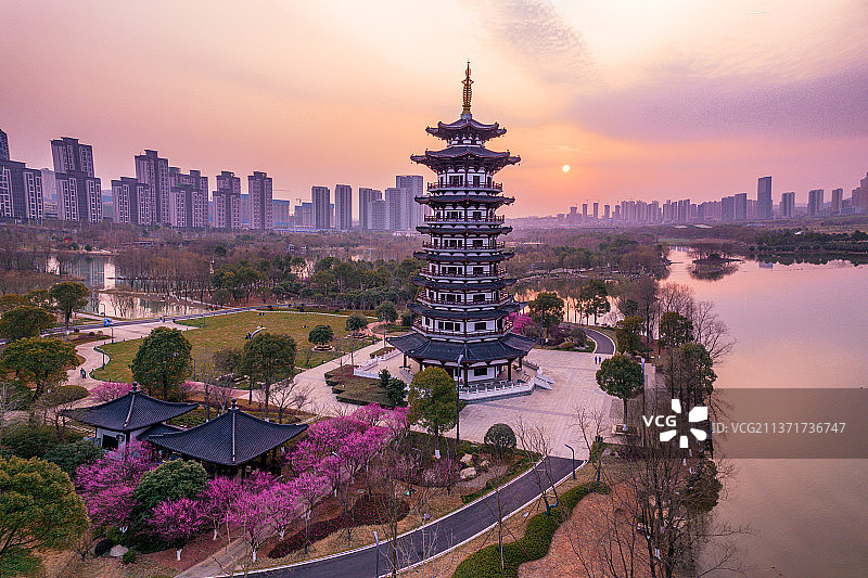 洋湖国家湿地公园日落图片素材