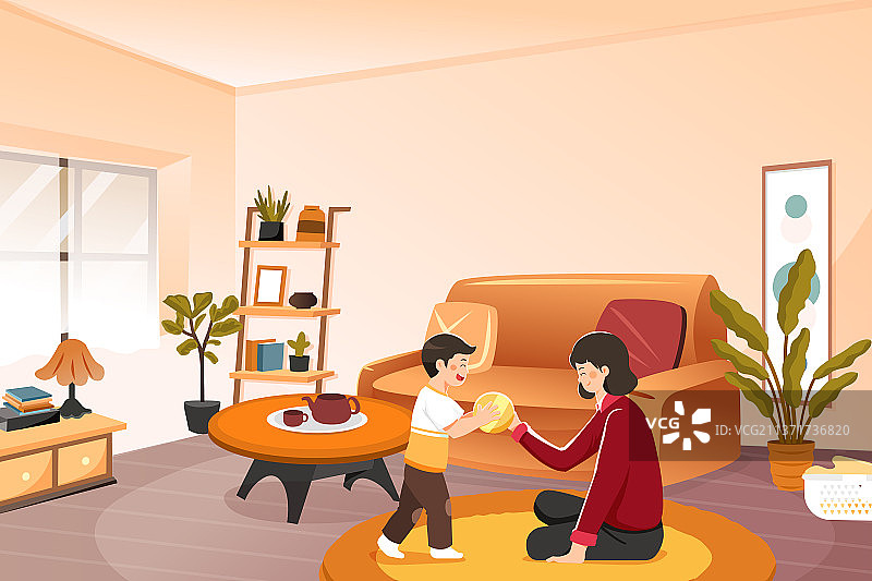 卡通母亲节妇女节购物节电商促销优惠网购消费母婴亲子陪伴出游母爱治愈家人家庭自然春季春天渐变矢量插画图片素材