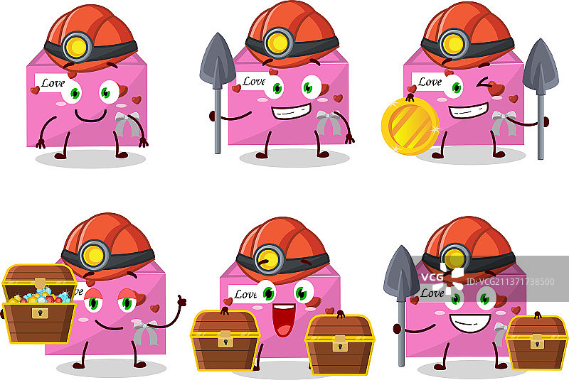 矿工粉色爱心信封可爱吉祥物图片素材