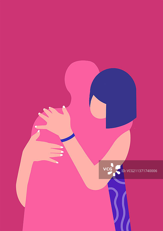 粉色拥抱扁平插画图片素材