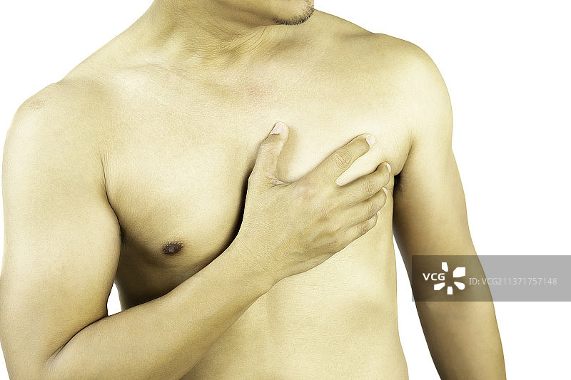 男人手捂胸口，心脏疼痛，带裁剪路径，泰国图片素材