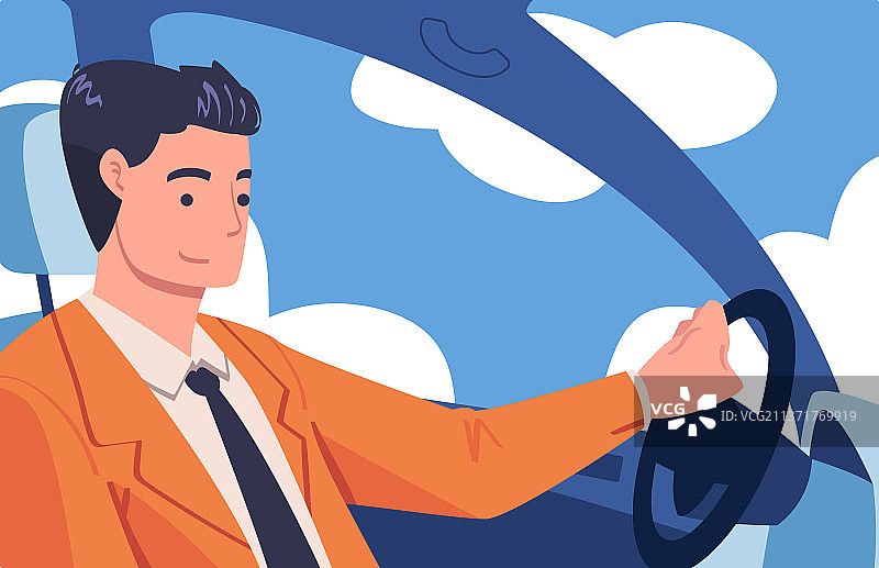 男子坐在驾驶座上开车图片素材