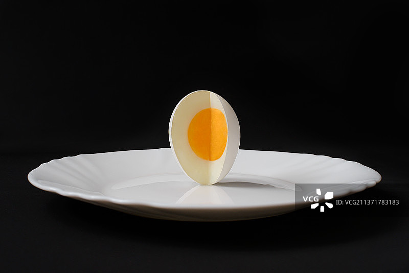 黑色背景下的餐盘鸡蛋特写图片素材