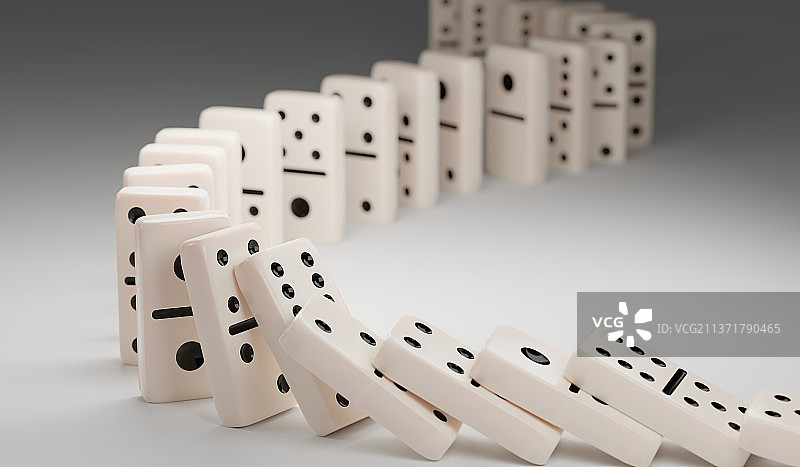 3D渲染倒下的白色多米诺骨牌图片素材