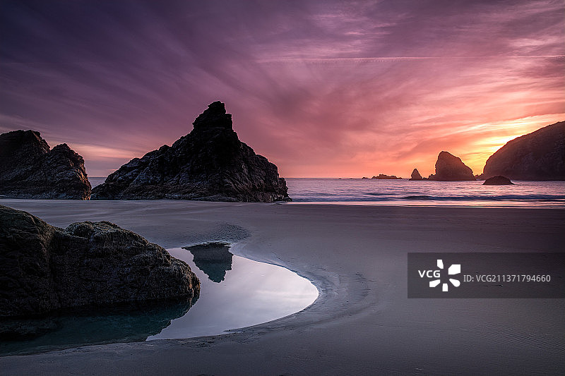 日落时分美国哈里斯海滩州立公园的壮丽海景图片素材