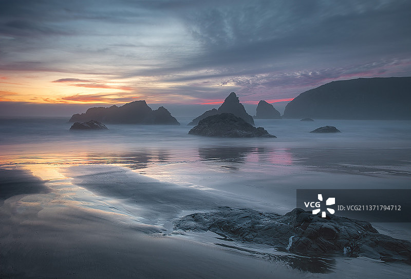 哈里斯海滩州立公园壮丽的日落海景图片素材