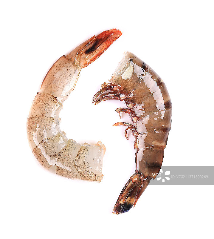 两只生虾仁特写，白色背景图片素材