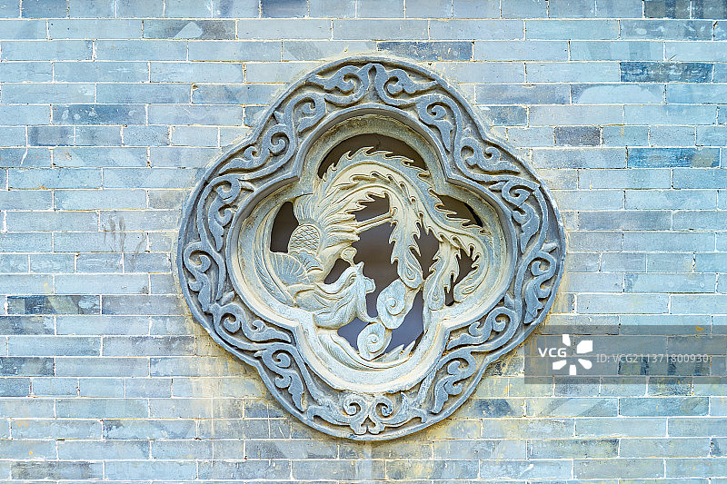 中国山东省枣庄市台儿庄古城 著名旅游景点 中国园林里的古代建筑 墙上的窗户 户外无人图像摄影图片素材