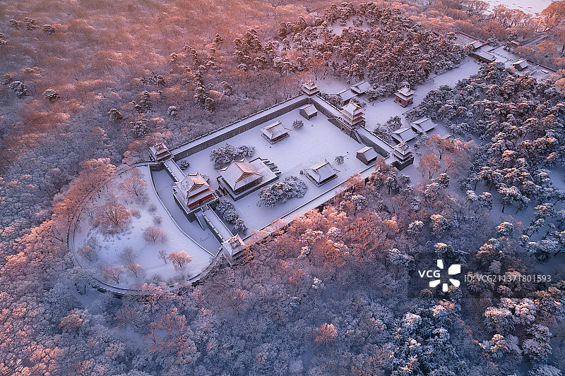 沈阳北陵公园航拍雪景图片素材