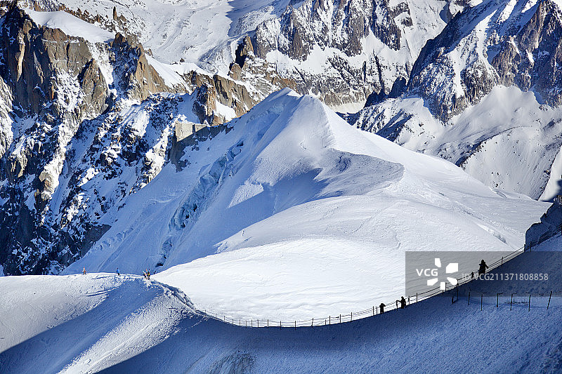 勃朗峰山谷，南针峰，法国霞慕尼雪山风景图片素材