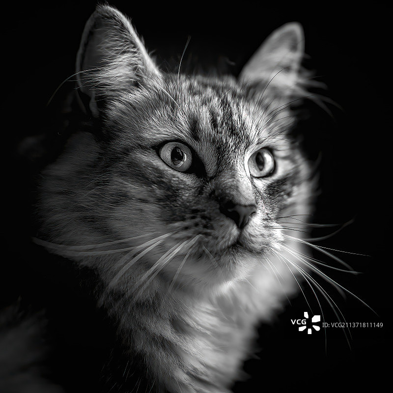 黑色背景下的猫特写肖像图片素材
