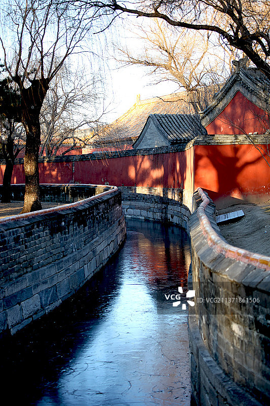 北京故宫东华门附近金水河冬季风光图片素材