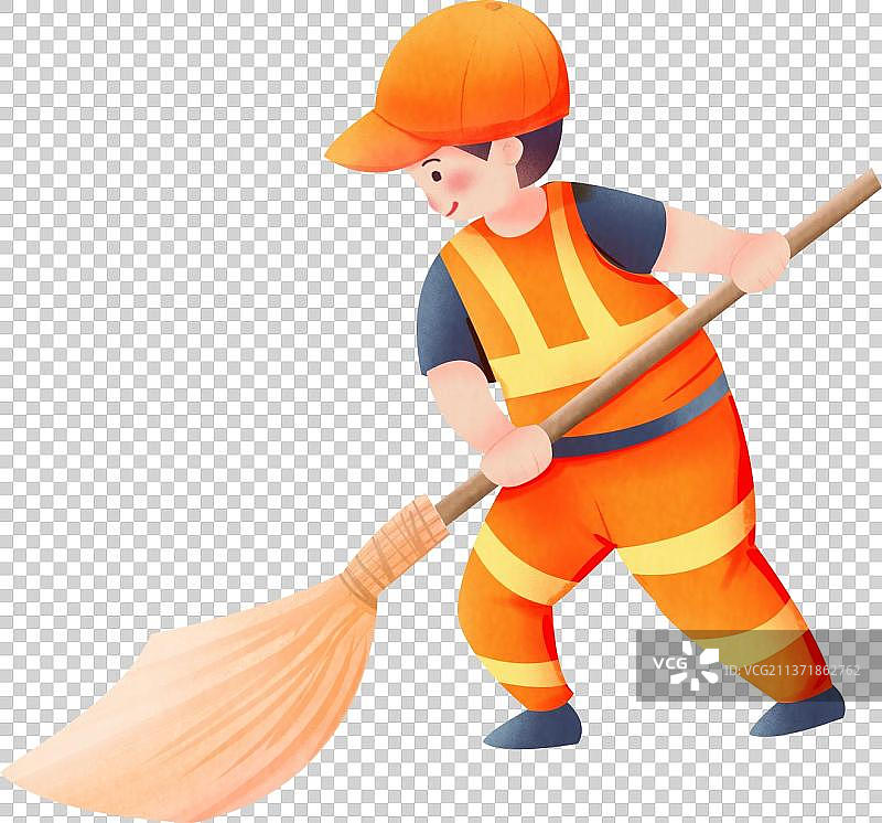 扫地的环卫工人扁平风卡通免抠元素图片素材