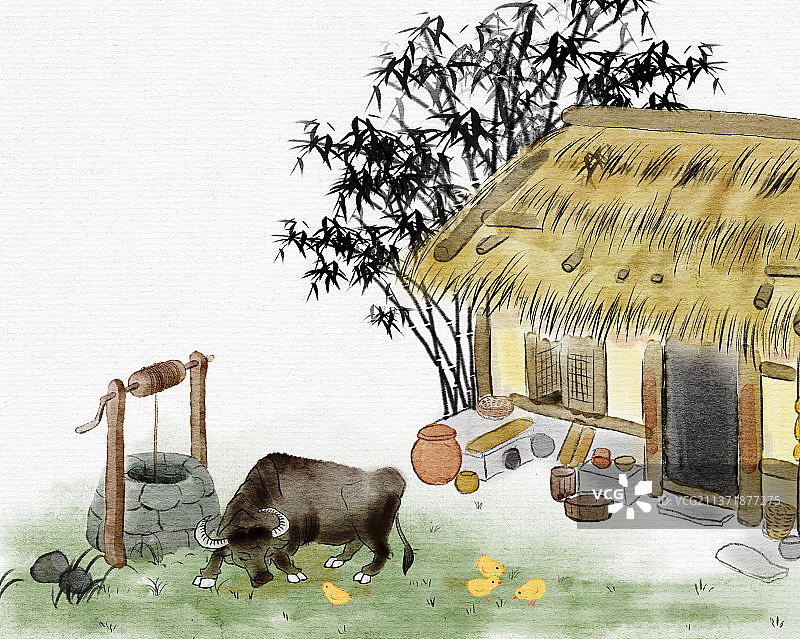 田园生活养牛养鸡图片素材