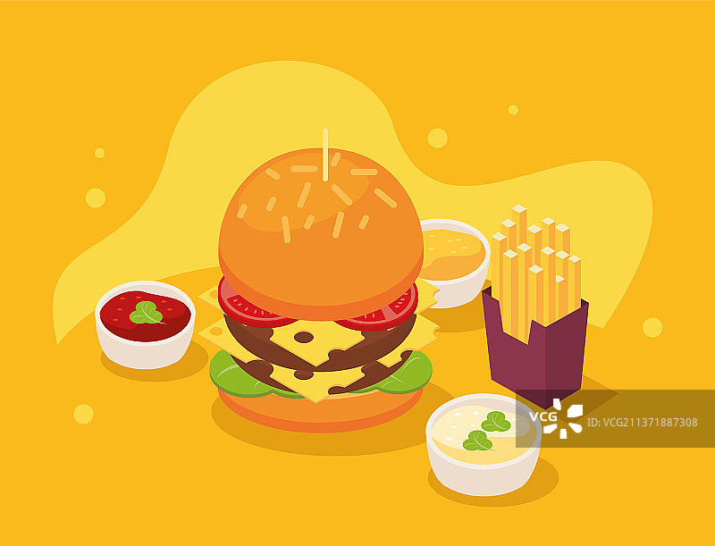 2.5D汉堡与酱汁图片素材