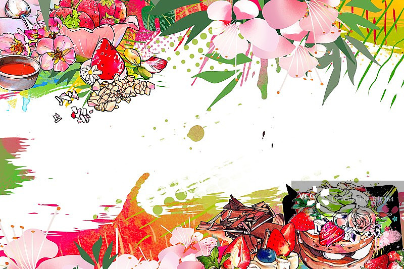 下午茶水果巧克力 蛋糕 涂鸦风手绘美食插画图片素材