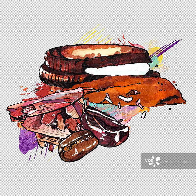 下午茶甜点心 巧克力 草莓奶油蛋糕 烘焙面包图片素材