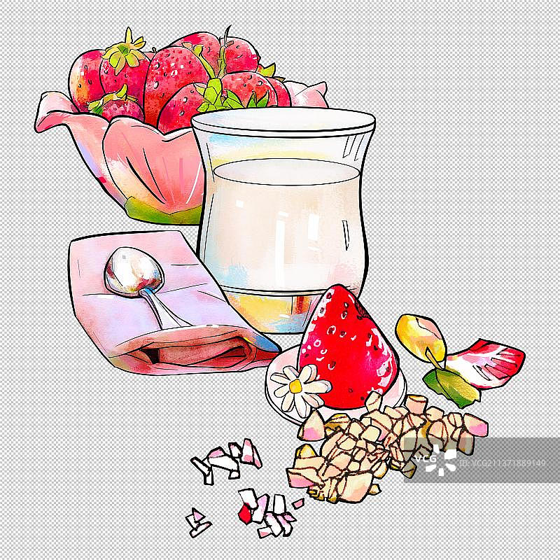 草莓牛奶 餐具 早餐 点心图片素材