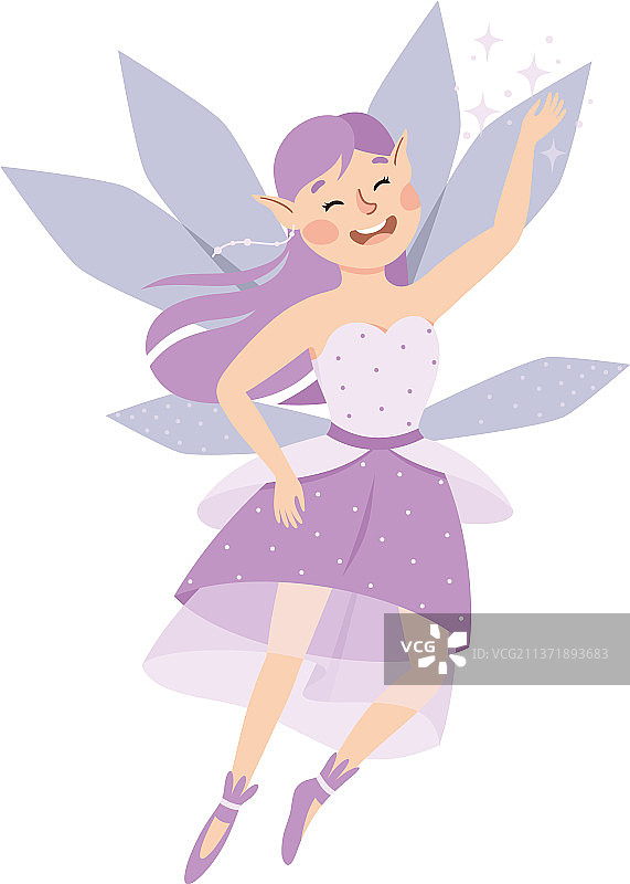长着翅膀的紫色头发可爱女孩仙女图片素材