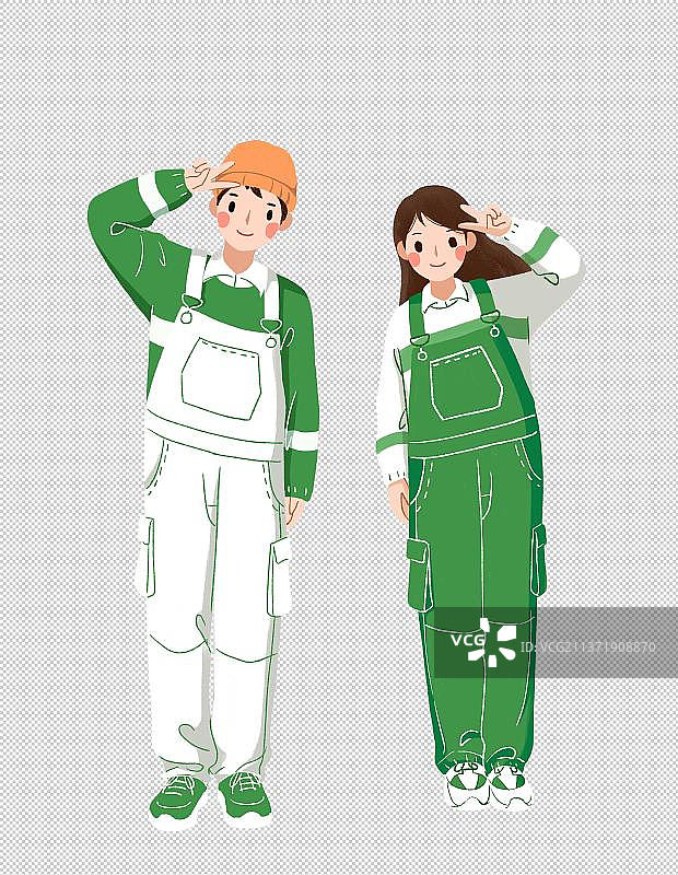 扁平清新插画站着微笑打招呼的男孩女孩图片素材