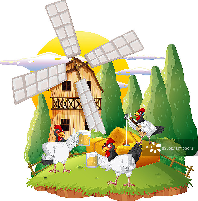 一群鸡的独立场景图片素材