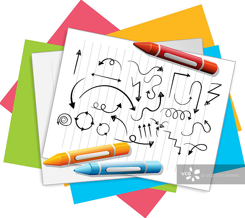 用蜡笔在纸上手绘的箭头涂鸦图片素材