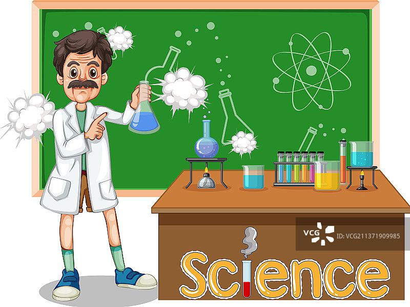 带有实验室的卡通科学家图片素材