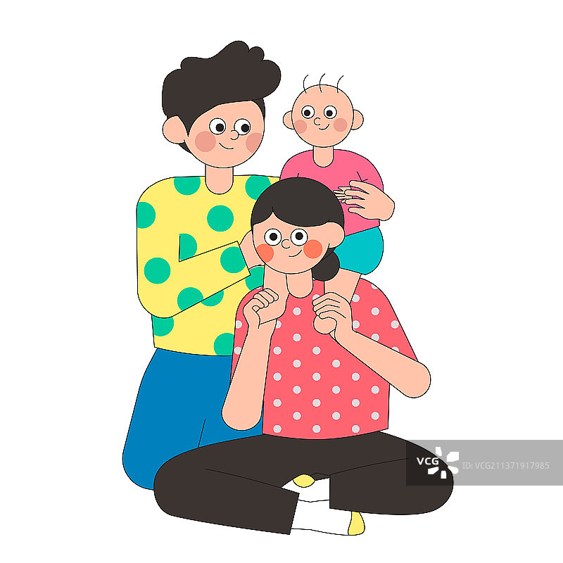 幸福的一家三口矢量插画图片素材