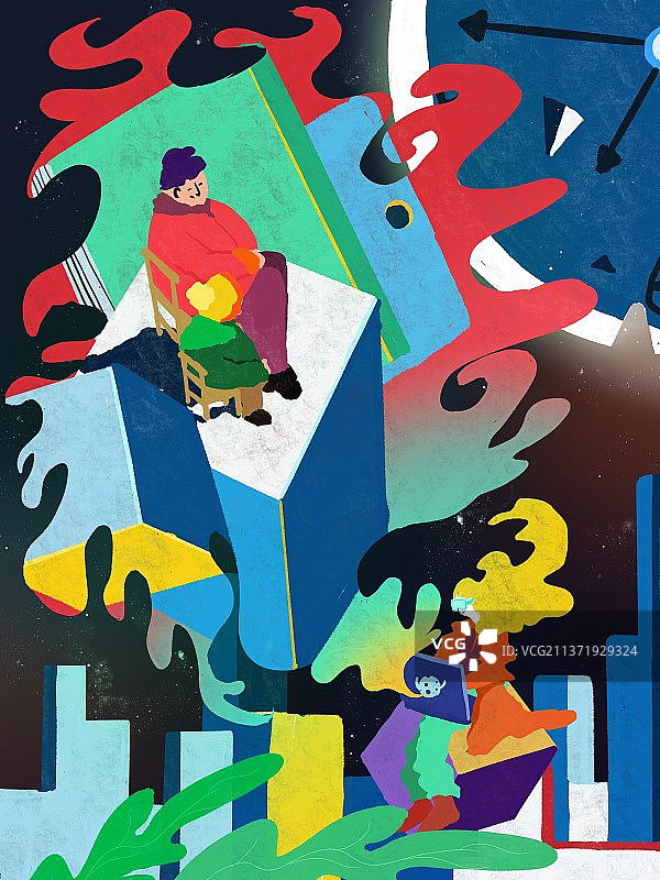 互联网元宇宙与家人沟通联系回忆年少时期配图插画图片素材