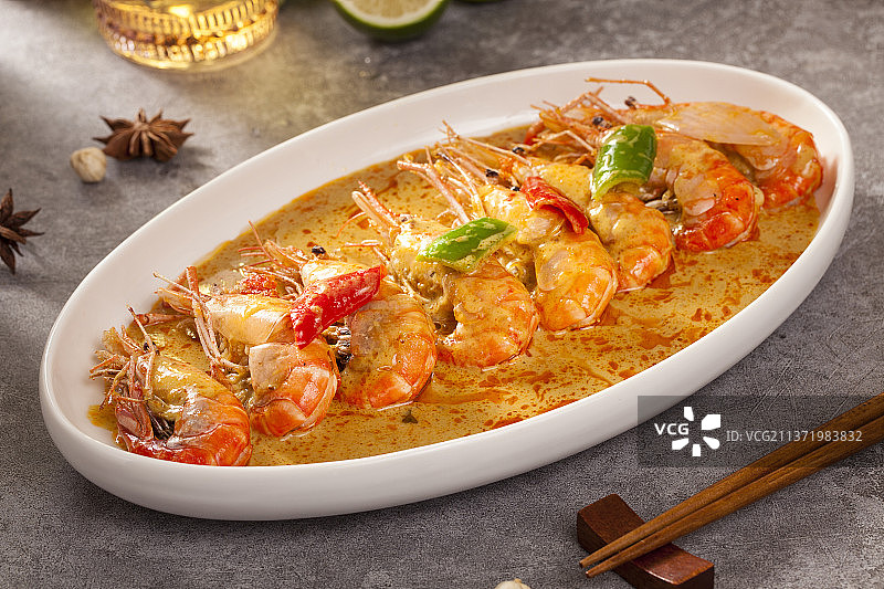 泰国咖喱大头虾图片素材