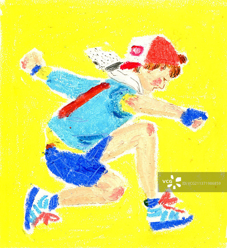 奔跑的男孩油画棒图片素材