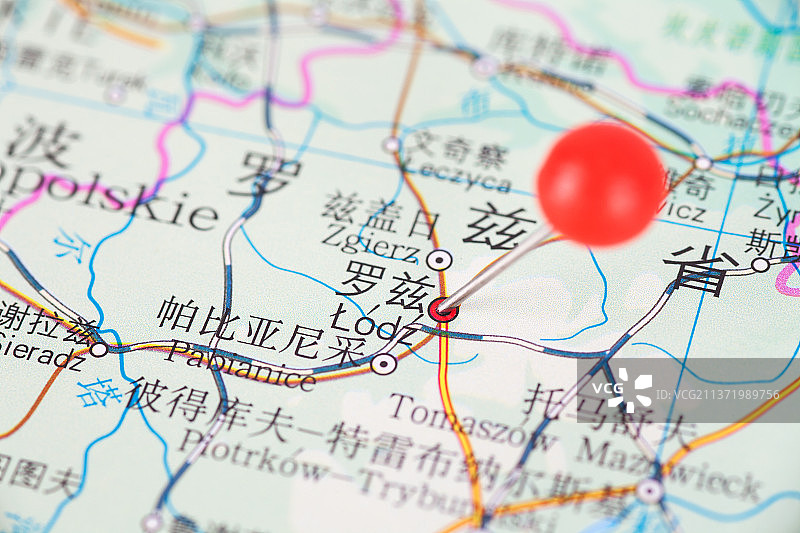 波兰城市罗兹在地图上的位置标注图片素材